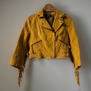 WOMENS VINTAGE XXI NUBUCK  SUEDE LEATHER FRINGE JACKET M BOHO HIPPY WESTERN